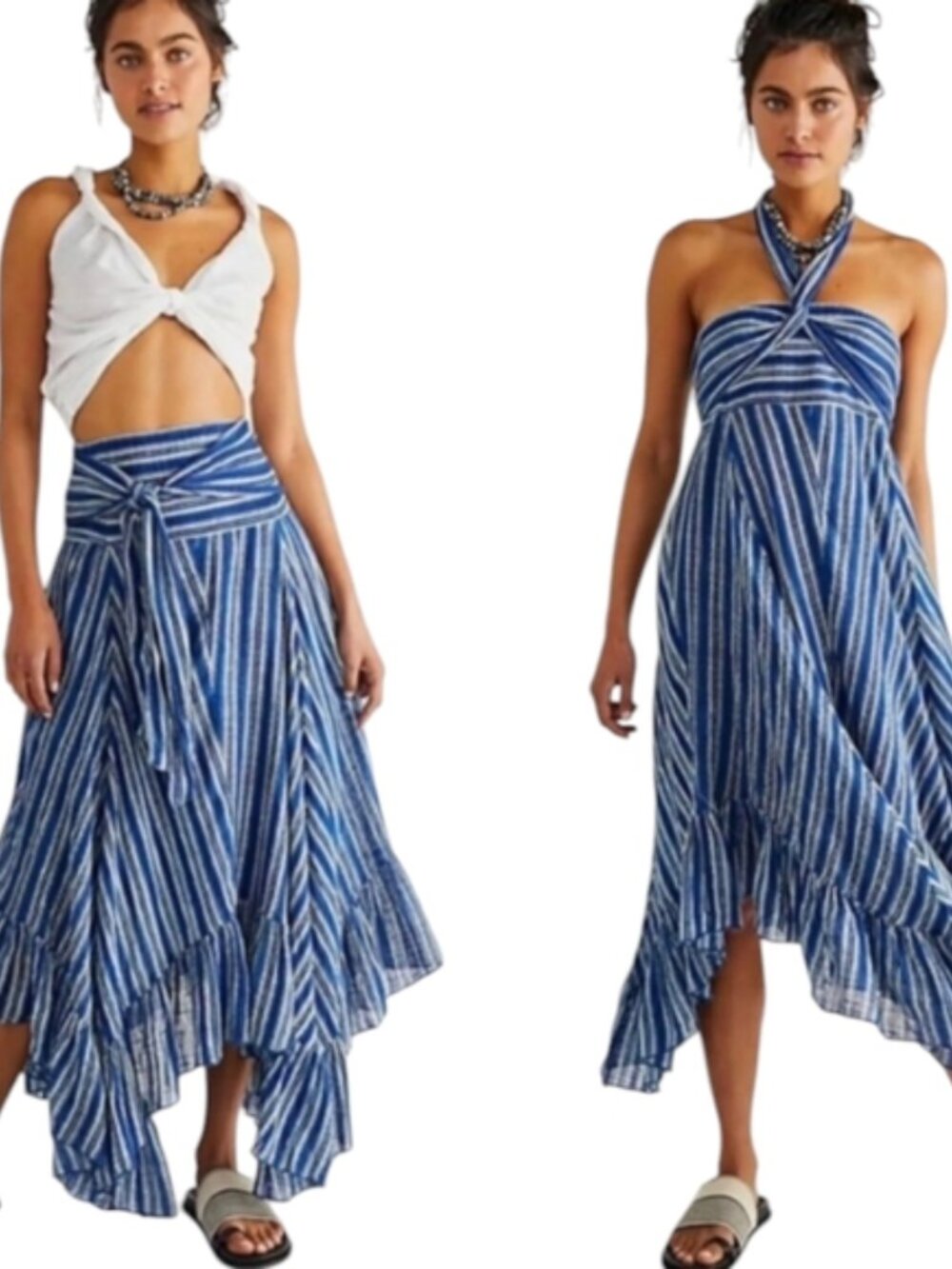 Free People Giselle Convertible Maxi Skirt Dress Navy Stripe Flowy Beachy Boho S - Picture 6 of 10